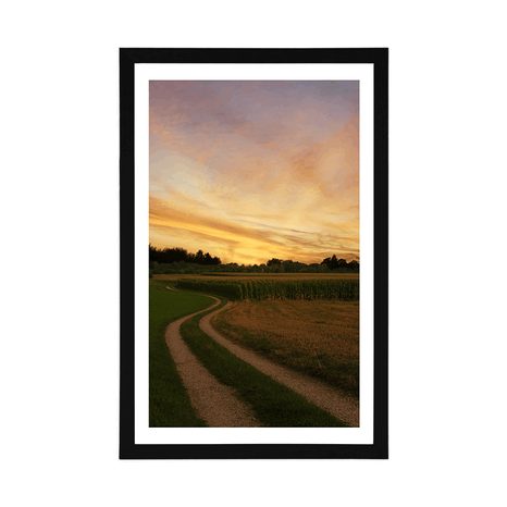 PLAKAT S PASPARTUOM SUNCE U ZALASKU NAD KRAJOLIKOM - PRIRODA - PLAKATI