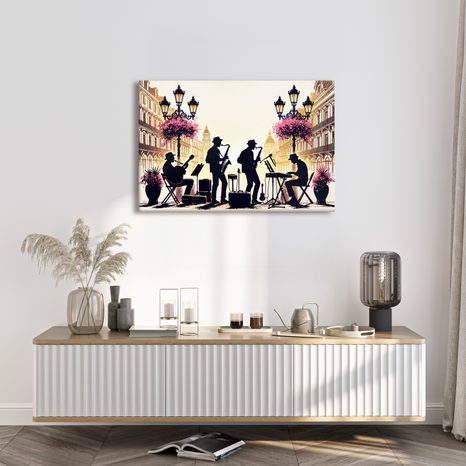 WANDBILD JAZZBAND IN DEN STRASSEN - BILDER VON STÄDTEN - BILDER