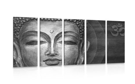 5-PIECE CANVAS PRINT BUDDHA FACE IN BLACK AND WHITE - BLACK AND WHITE PICTURES - PICTURES