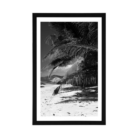 POSTER – BELLEZZE DELLA SPIAGGIA DI ANSE SOURCE IN BIANCO E NERO - NERO E BIANCO - POSTER