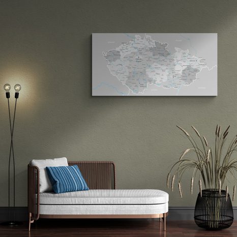 QUADRO SU TELA – MAPPA GRIGIA DELLA REPUBBLICA CECA CON CONTRASTO - QUADRI MAPPE - STAMPE E QUADRI