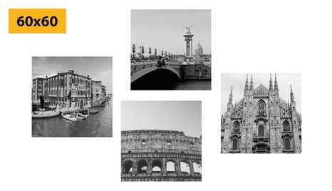 SET DI QUADRI – CITTÀ STORICHE IN BIANCO E NERO - COLLEZIONI DI QUADRI - STAMPE E QUADRI