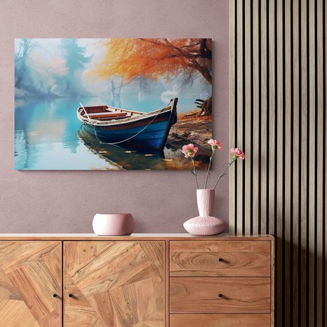 OBRAZ ČLUN NA OPUŠTĚNÉM JEZEŘE - OBRAZY JEZERA - OBRAZY