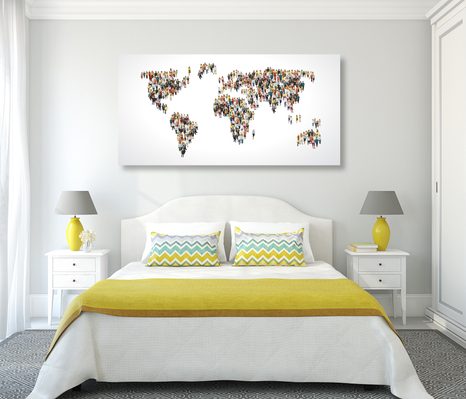 DECORATIVE PINBOARD WORLD MAP CONSISTING OF PEOPLE - PICTURES ON CORK - PICTURES