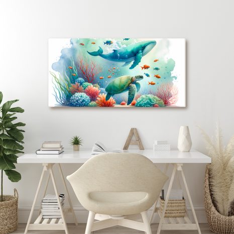 OBRAZ ŽELVA A VELRYBA V OCEÁNU - PICTURES UNDERWATER WORLD - PICTURES