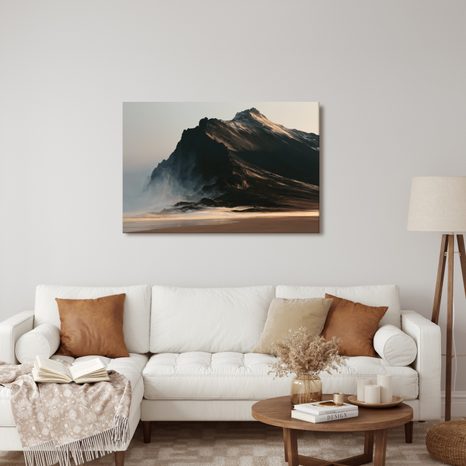 TABLEAU SUR TOILE – MASSIF MONTAGNEUX SOMBRE DANS LA BRUME - TABLEAUX DE MONTAGNE - TABLEAUX