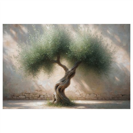 КАРТИНА НА ПЛАТНО – МАСЛИНОВО ДЪРВО НА КАМЕНЕН ДВОР - КАРТИНИ - 🔥 ТОТАЛНА РАЗПРОДАЖБА