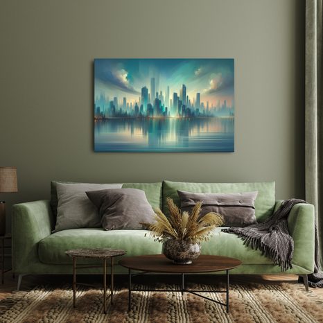 OBRAZ SILUETA MRAKODRAPŮ V PODVEČER - OBRAZY MĚSTA - OBRAZY