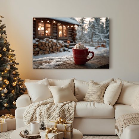OBRAZ VÁNOČNÍ POHODA PŘED CHATOU - VÁNOČNÍ A ZIMNÍ OBRAZY - OBRAZY