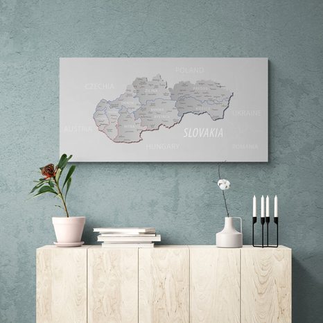 OBRAZ NA KORKU SIVÁ MAPA SLOVENSKA S DECENTNÝM KONTRASTOM - OBRAZY NA KORKU - OBRAZY