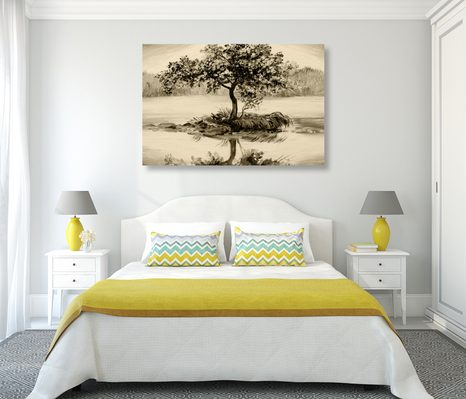 STAMPA SU TELA – CILIEGIO ORIENTALE IN VERSIONE SEPPIA - QUADRI BIANCO E NERO - STAMPE E QUADRI