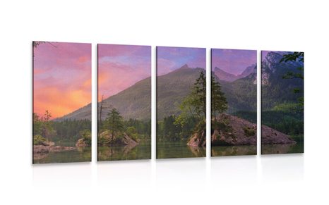 5 PART PICTURE SUNSET OVER MOUNTAIN LANDSCAPE