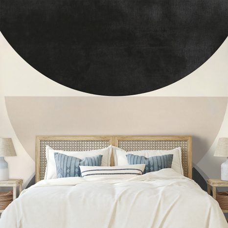 TAPET SEMICERCURI GEOMETRICE ALB-NEGRU - TAPET ABSTRACT - TAPETURI