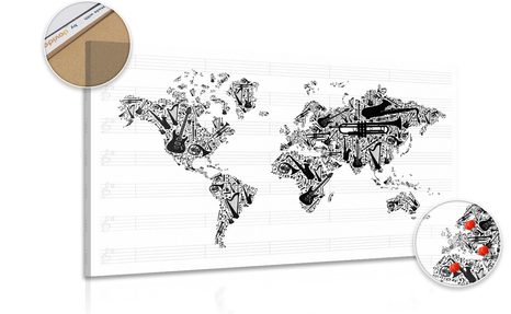 PICTURE ON CORK MUSIC WORLD MAP IN INVERSE FORM