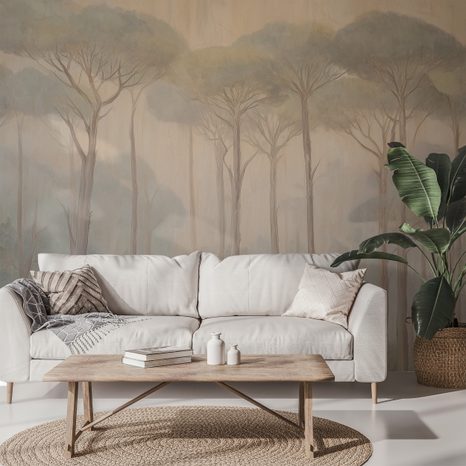 TAPET AUTOADEZIV LINIȘTEA PĂDURII ÎN CEAȚĂ - TAPET PĂDURE - TAPETURI