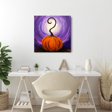 QUADRO SU TELA – ZUCCA ARANCIONE NEL VORTICE - QUADRI HALLOWEEN E HORROR - STAMPE E QUADRI