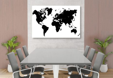WANDBILD WELTKARTE IN SCHWARZ-WEISS - WELTKARTEN ALS BILDER - BILDER