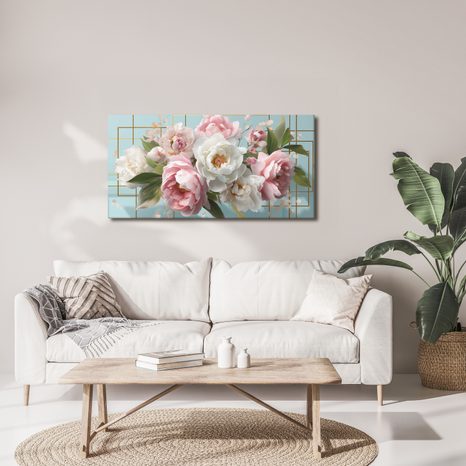 OBRAZ JEMNÉ RŮŽOVÉ A BÍLÉ PIVOŇKY - OBRAZY KVĚTŮ - OBRAZY
