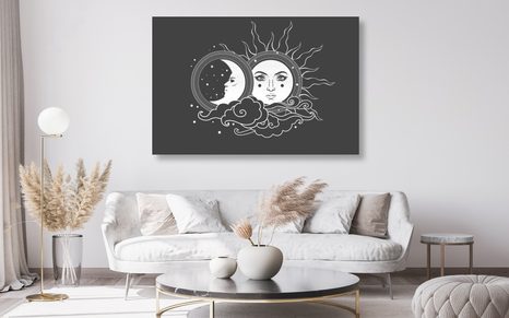 OBRAZ ČERNOBÍLÁ HARMONIE SLUNCE A MĚSÍCE - ČERNOBÍLÉ OBRAZY - OBRAZY