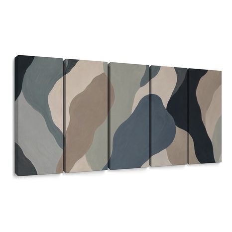 TABLEAU EN 5 PARTIES – VAGUES ABSTRAITES AUX TONS TERREUX - IMAGES FORMES ABSTRAITES - TABLEAUX