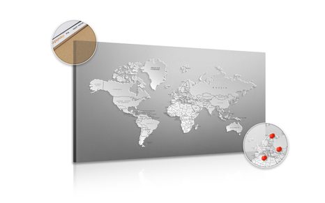 OBRAZ NA KORKU ČERNOBÍLÁ MAPA SVĚTA V ORIGINÁLNÍM PROVEDENÍ - OBRAZY NA KORKU - OBRAZY