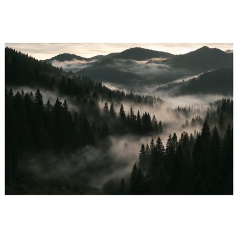 CANVASTAVLA DIMMIGA BERGSSKOGAR I GRYNINGEN - TAVLOR MED SKOG - TAVLOR