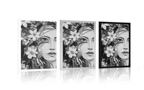 POSTER ORIGINALGEMÄLDE EINER FRAU IN SCHWARZ-WEISS - SCHWARZ-WEISS - POSTER