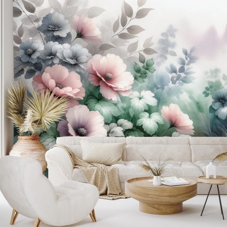 TAPETA AKVARELOVÉ PASTELOVÉ KVĚTINY - TAPETY KVĚTINY - TAPETY