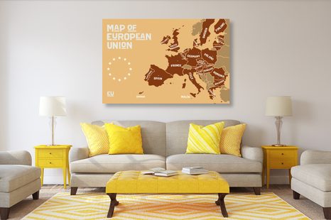 OBRAZ MAPA EDUKACYJNA Z NAZWAMI PAŃSTW UNII EUROPEJSKIEJ W ODCIENIACH BRĄZU - OBRAZY MAPY - OBRAZY