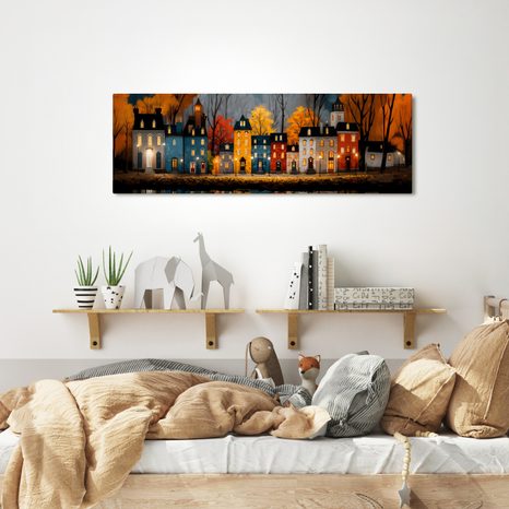 OBRAZ SVÁTEČNÍ VEČERNÍ ATMOSFÉRA - BAREVNÉ DOMY - OBRAZY