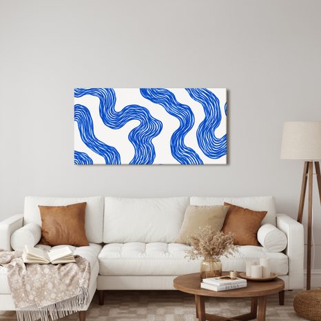TABLEAU SUR TOILE – ONDULATIONS BLEUES DYNAMIQUES - IMAGES FORMES ABSTRAITES - TABLEAUX
