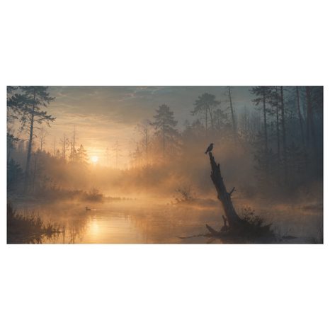 TABLEAU SUR TOILE – AUBE PAISIBLE DANS LA BRUME FORESTIÈRE - TABLEAUX DU LAC - TABLEAUX