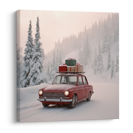 VÁNOČNÍ OBRAZ AUTO PLNÉ DÁRKŮ - VÁNOČNÍ A ZIMNÍ OBRAZY - OBRAZY
