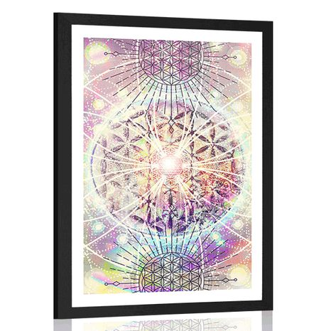 PLAKAT Z PASSE-PARTOUT MANDALA W CIEKAWYM DESIGNIE - FENG SHUI - PLAKATY