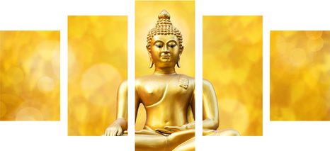 5-TEILIGES WANDBILD GOLDENE BUDDHA-STATUE - BILDER MIT FENG SHUI-MOTIVEN - BILDER