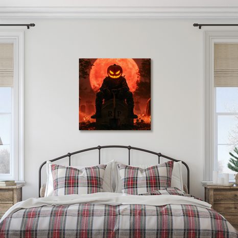 WANDBILD DUNKLER KÜRBIS AUF GRABSTEIN - HALLOWEEN- UND HORROR-BILDER - BILDER