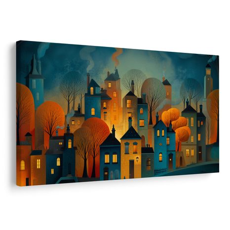 WANDBILD ZAUBERHAFTES WINTERDORF - BUNTE HÄUSER - BILDER