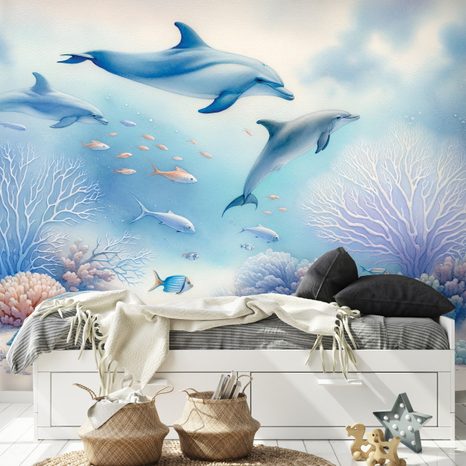 CARTA DA PARATI AUTOADESIVA – MONDO SOTTOMARINO CON DELFINI - CARTA DA PARATI - 🔥 SVENDITA TOTALE
