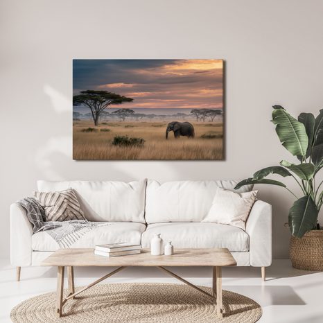 WANDBILD AFRIKANISCHE DÄMMERUNG MIT WILDNIS - BILDER VON ELEFANTEN - BILDER