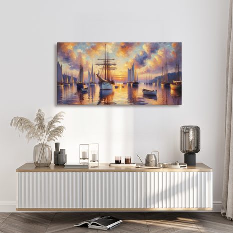OBRAZ TICHÉ LODĚ NA HLADINĚ - OBRAZY VÝCHOD A ZÁPAD SLUNCE - OBRAZY