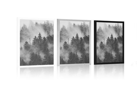 POSTER BERG IM NEBEL IN SCHWARZ-WEISS - SCHWARZ-WEISS - POSTER