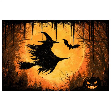 WANDBILD HEXE IM FLUG BEI MONDSCHEIN - HALLOWEEN- UND HORROR-BILDER - BILDER