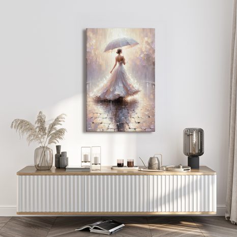 WANDBILD FRAU MIT REGENSCHIRM IM REGEN - WANDBILDER FRAUEN - BILDER