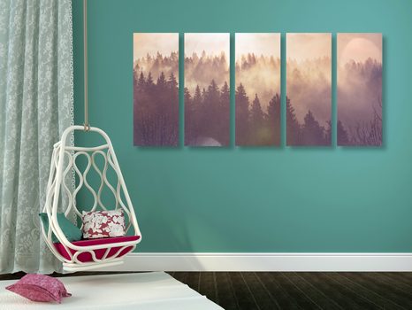 5-DÍLNÝ OBRAZ MLHA NAD LESEM - OBRAZY PŘÍRODY A KRAJINY - OBRAZY
