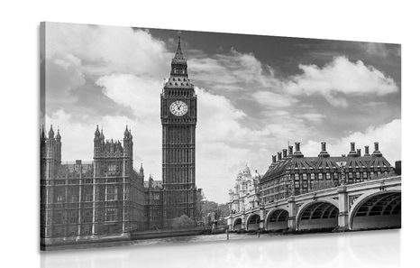 WANDBILD BIG BEN IN LONDON IN SCHWARZ-WEISS - SCHWARZ-WEISSE BILDER - BILDER