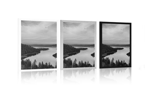 POSTER LAKE AT SUNSET IN BLACK AND WHITE - NATURE - POSTERS