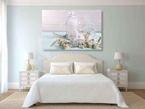 OBRAZ TŘEŠŇOVÁ VĚTVIČKA A BÍLÉ LUCERNIČKY - VINTAGE A RETRO OBRAZY - OBRAZY