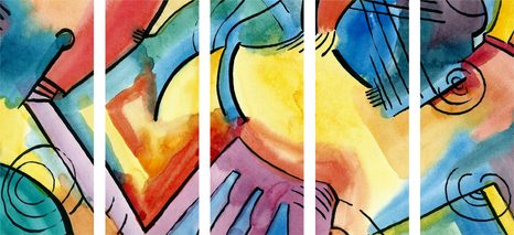 5-DÍLNÝ OBRAZ PESTROBAREVNÉ ABSTRAKTNÍ UMĚNÍ - ABSTRAKTNÍ OBRAZY - OBRAZY