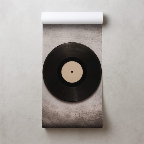 FOTOTAPETE VINYLPLATTE MIT BESTECK - MUSIK FOTOTAPETEN - TAPETEN