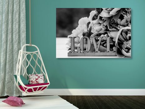 TABLOU BUJORI CU INSCRIPȚIE LOVE ÎN DESIGN ALB-NEGRU - TABLOURI ALB-NEGRU - TABLOURI